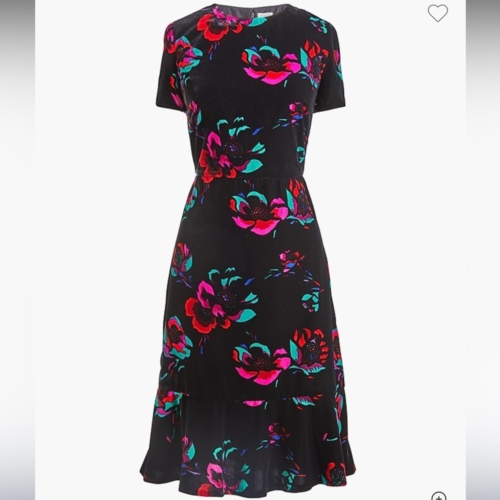 J. Crew Short-Sleeve Floral Printed Velvet Flutter Dress Size 2 Whimsy Boho Chic